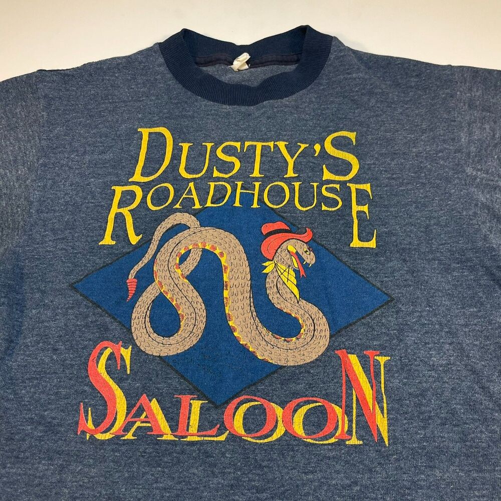 Vintage Dusty's Roadhouse Saloon Trucker Biker Dive Bar T SHIRT Sz M USA snake